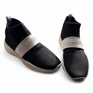 Karl Lagerfeld Paris Phoenix Slip On Knit Sneakers Size 10 Black White Womens